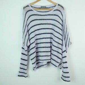 Wooden Ships Striped Oversized Loose Knit Sweater Lilac Navy Blue S M Coastal